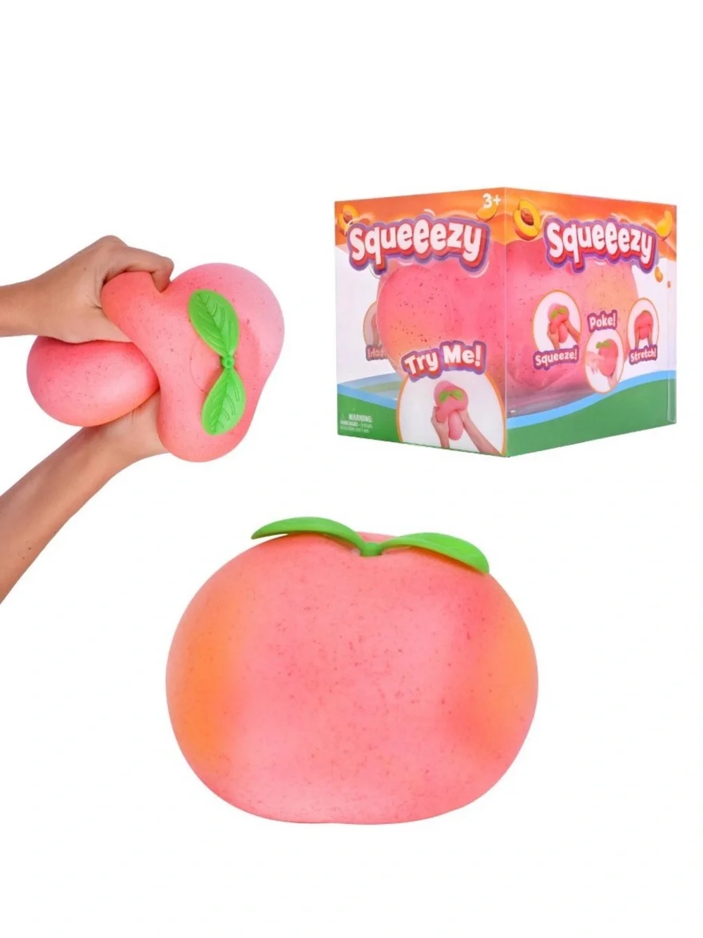 Squeeze Peach Squishy Toy - Pink with Green Leaves by Squeeze - Picture 1 of 2